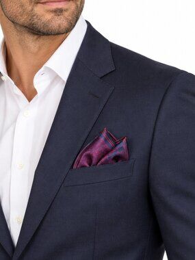 CANALI 100% Silk Jacquard Pocket Square Navy Burgundy Paisley Polka Dot 13 x 13